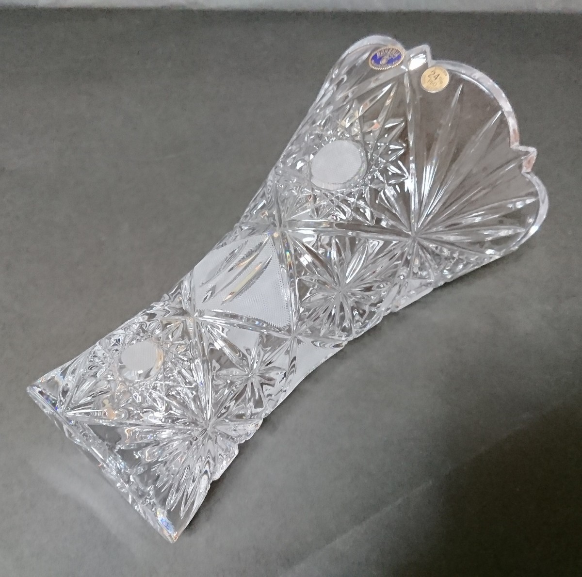 ボヘミアングラス   花瓶   フラワーベース チェコ  クリスタルガラス  LEADCRYSTAL 未使用  ボヘミアクリスタル