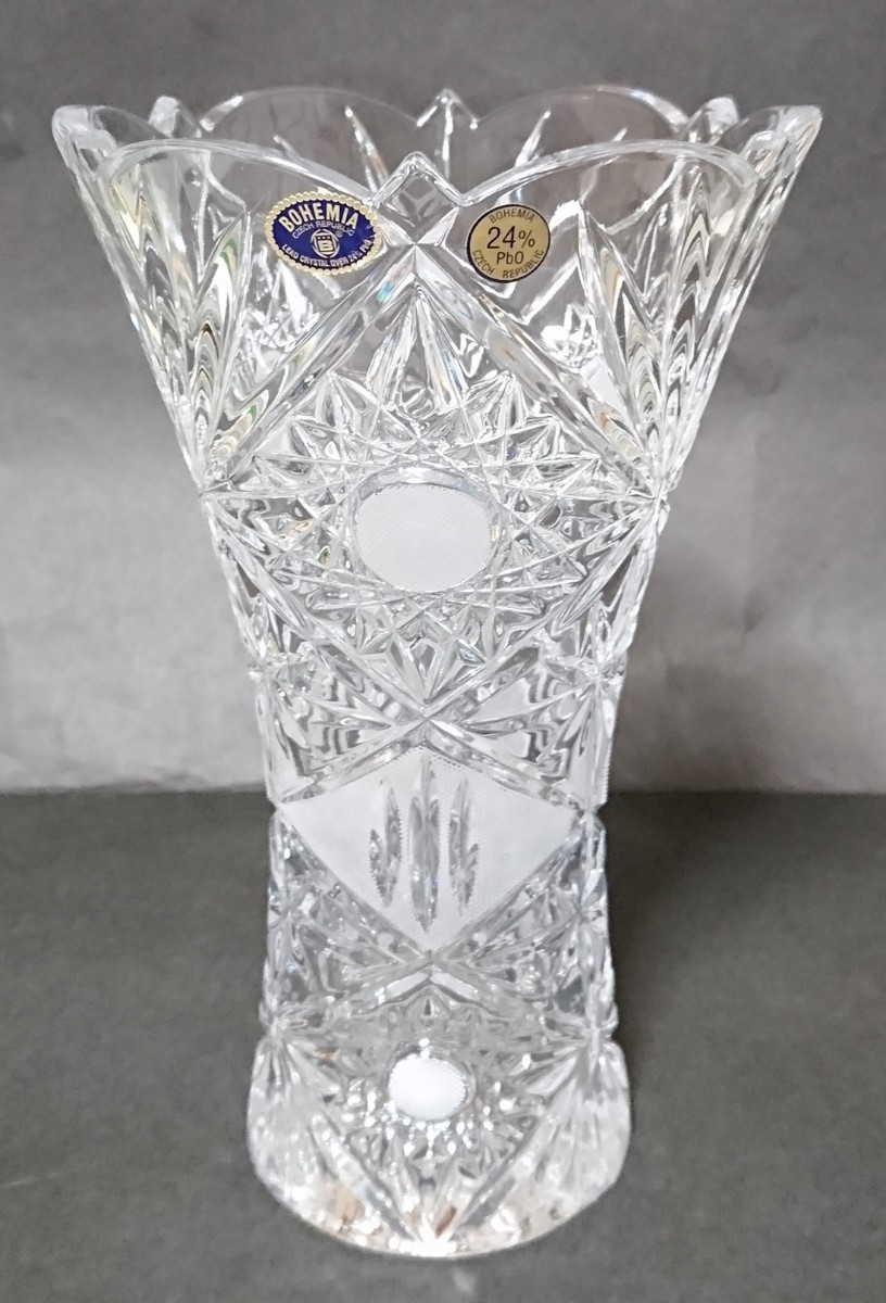 ボヘミアングラス 花瓶 フラワーベース チェコ クリスタルガラス