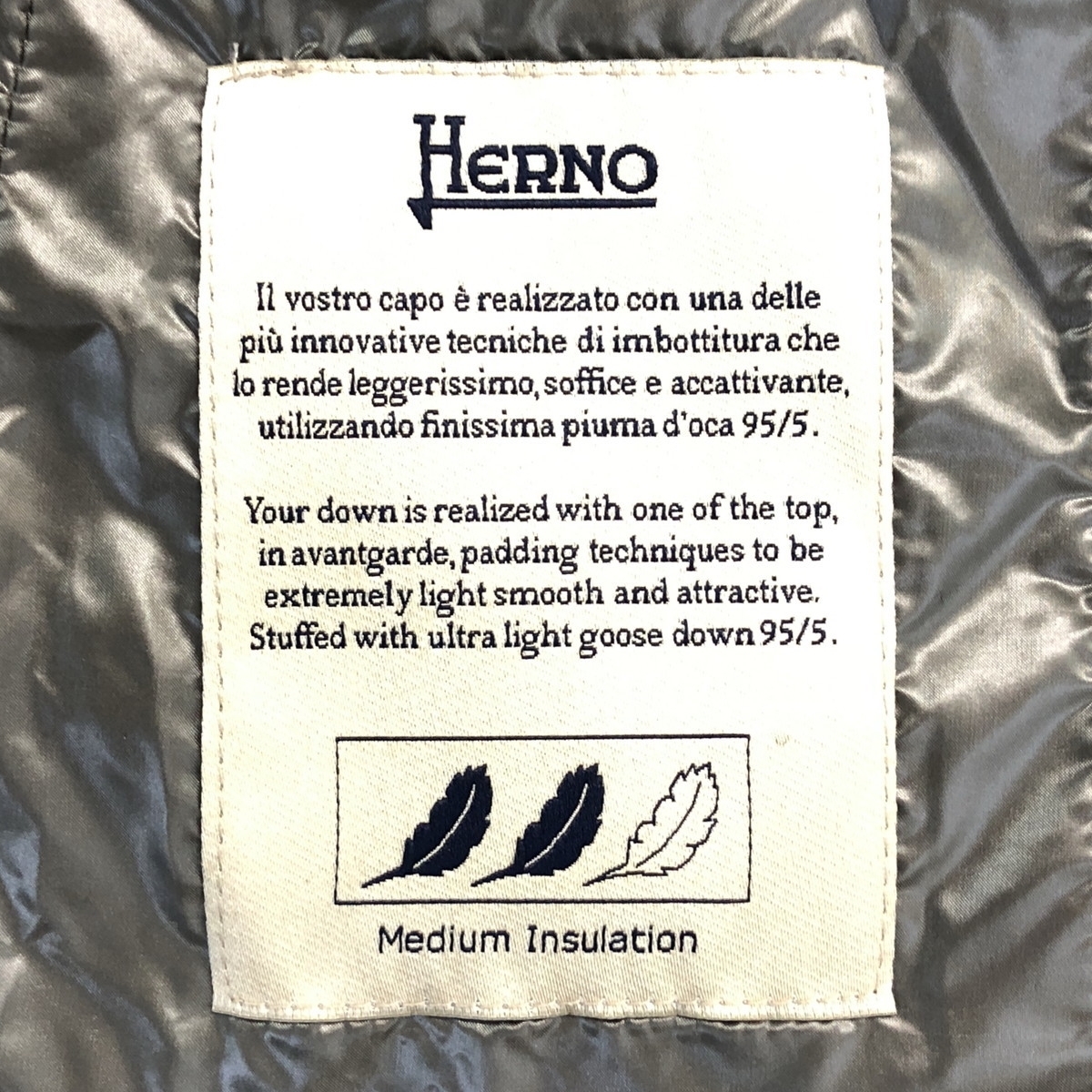 【超美品】HERNO ヘルノ ツイードプリント 七分袖 ダウンジャケット