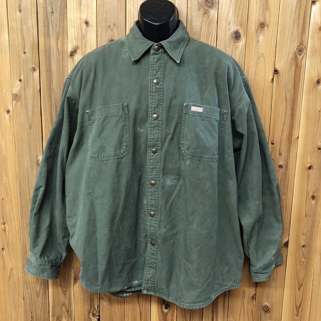 90〜00's◇carhartt /カーハート シャツジャケット ワークシャツ ダック地 裏チェック柄 コットン100% アメカジ USA古着 メンズXL_画像1