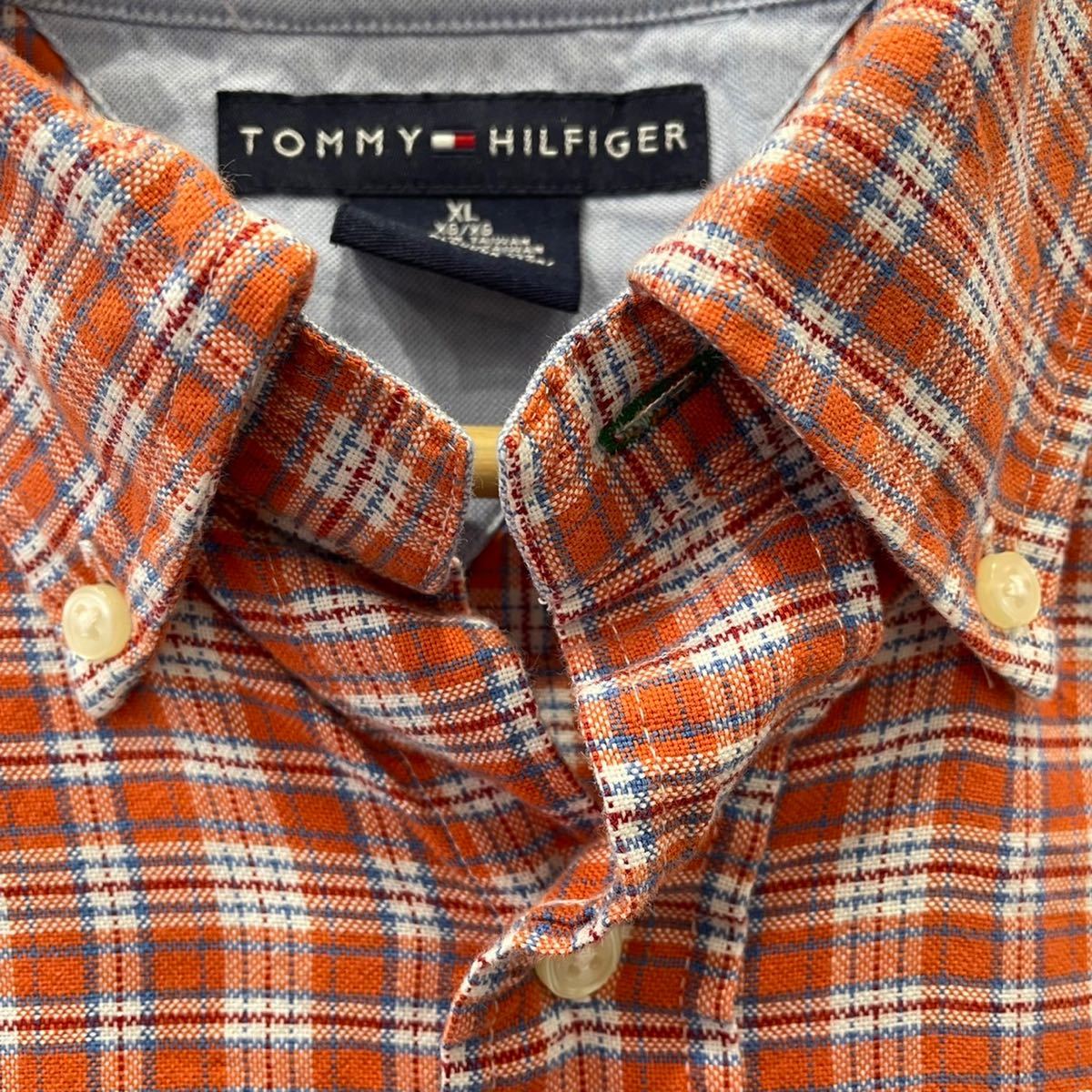 TOMMY HILFIGER トミーヒルフィガー 半袖 チェック ボタンダウン シャツ shirt オレンジ XL_画像5