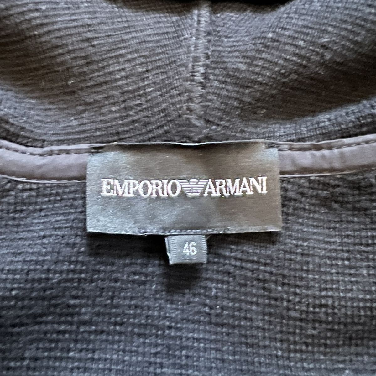 32エンポリオアルマーニ EMPORIO ARMANI ブルゾン アウター 羽織り ブラック黒 46 M-L相当 フード付 ライン部分 ラムレザー 羊革 本革 _画像9