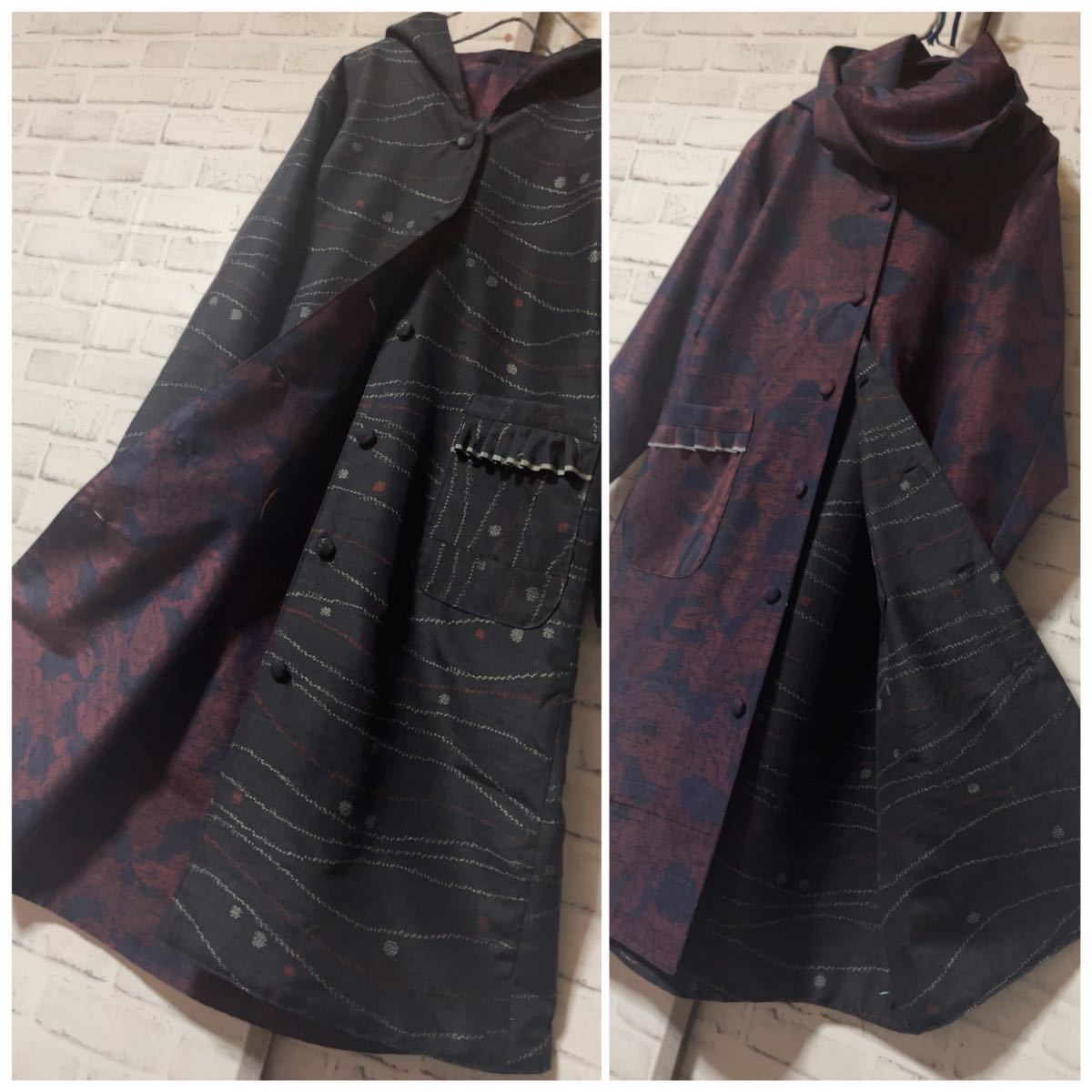 シルバー/レッド 紬のフードコート | metodoicm.com.br