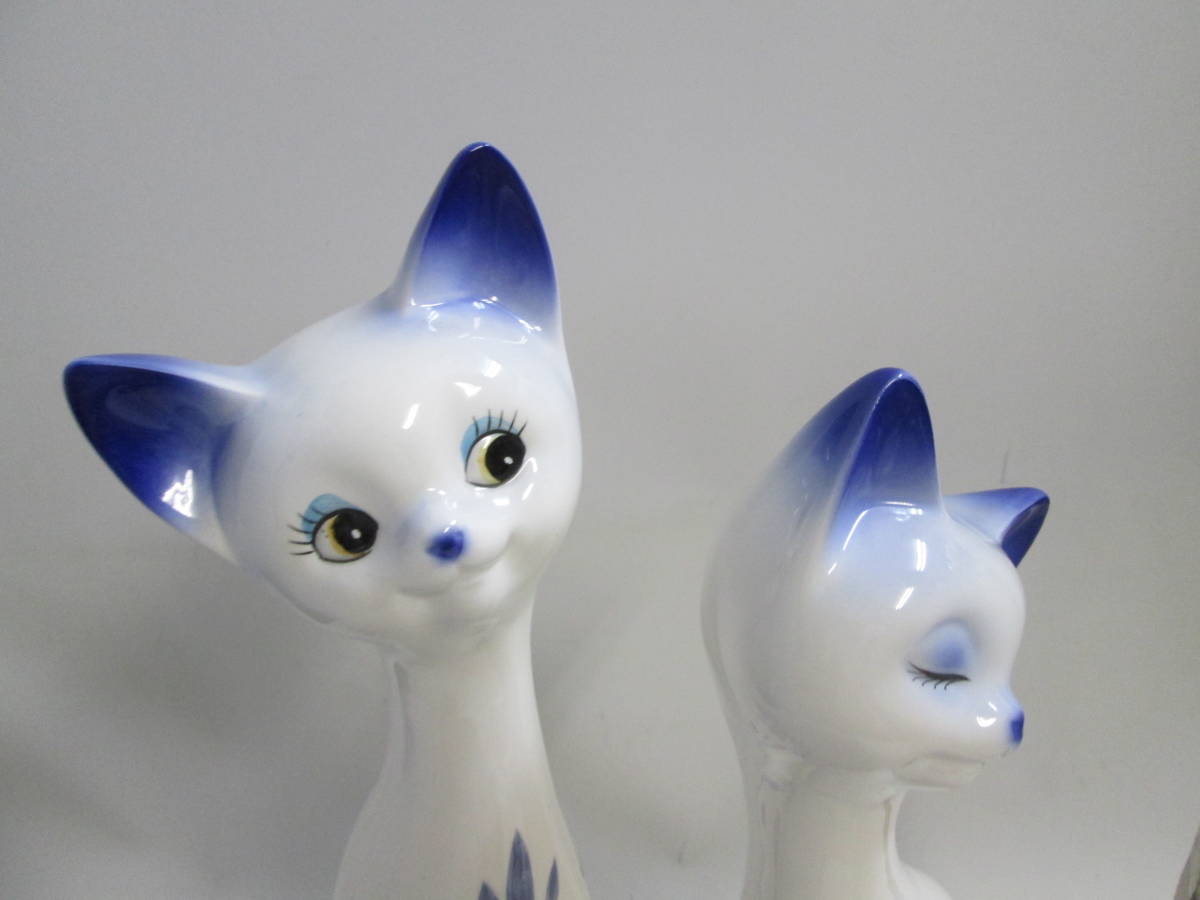 猫の置き物ペア 寄り添いネコ　 シャムネコ H47㎝　陶器 インテリア　美品　_画像2