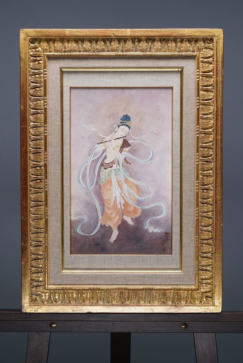 翠坡【天女】日本画 画寸(22cmx35cm) 印鑑あり#仏具 仏像 仏教美術品