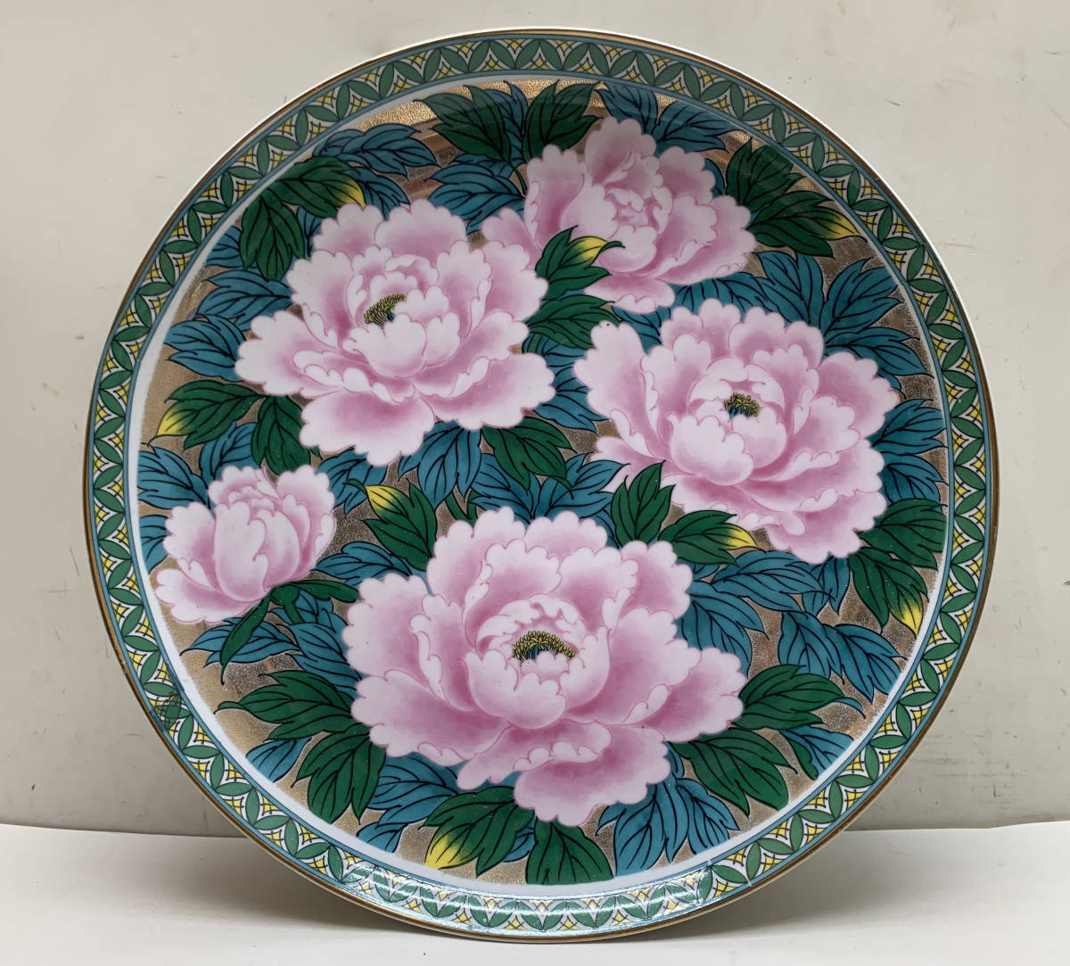 木仙 牡丹 大皿　径35.7ccm　花柄 飾り皿 盛り皿 陶磁　詳細不明_画像1