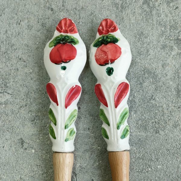 サラダスプーン＆フォーク サラダサーバー 木製 持ち手は陶器 キッチン用品の画像2