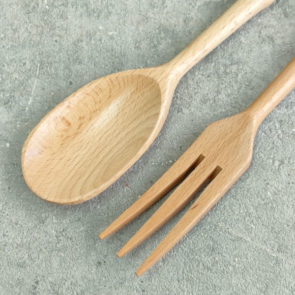 サラダスプーン＆フォーク サラダサーバー 木製 持ち手は陶器 キッチン用品の画像6