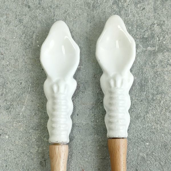 サラダスプーン＆フォーク サラダサーバー 木製 持ち手は陶器 キッチン用品の画像4
