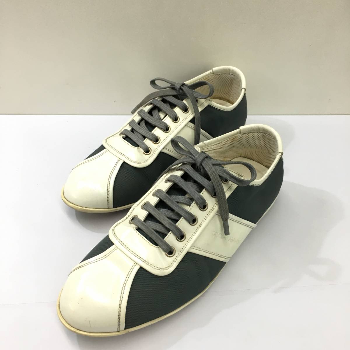 KZ946*GIORGIO ARMANI : canvas / leather shoes *41* gray × white joru geo Armani 