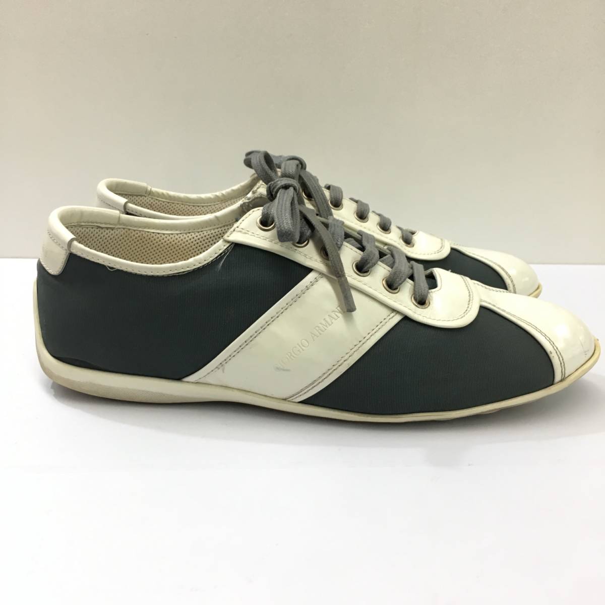 KZ946*GIORGIO ARMANI : canvas / leather shoes *41* gray × white joru geo Armani 