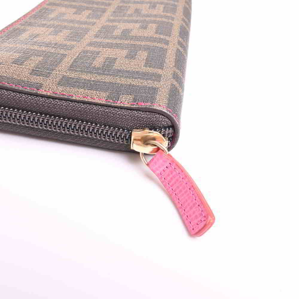 FENDI フェンディ ズッカ ラウンドファスナー 長財布 ブラウン PVC