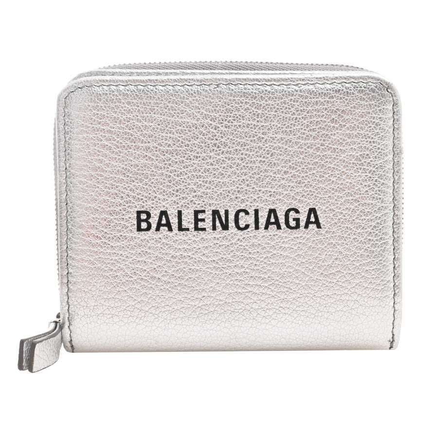 Balenciaga バレンシアガ レザー エブリデイ ラウンドファスナー 二つ折り財布 シルバー レザー 【ブランド】 【中古】