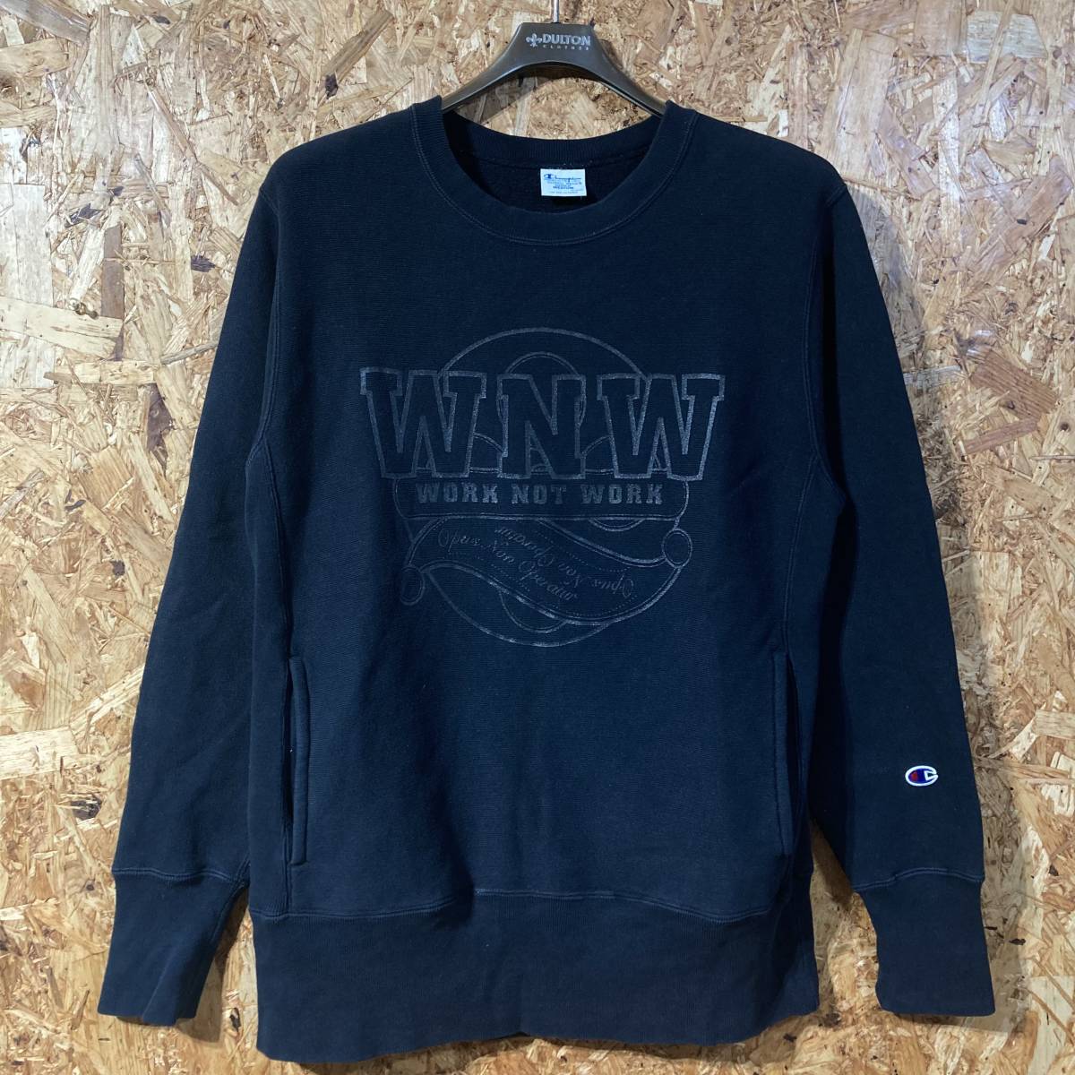 champion WORK NOT WORK URBAN RESEARCH REVERSE WEAVE スウェット トレーナー M ブラック コラボ 別注 限定 リバースウィーブ ポケット