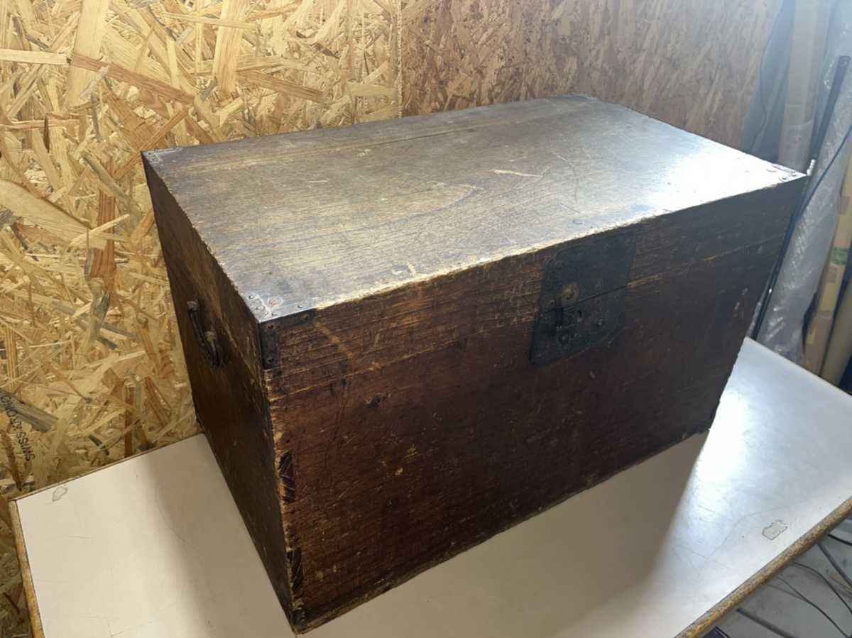 〇 古道具 アンティーク木製BOX 長持 銭箱 銭函 宝箱 木箱 海上安全