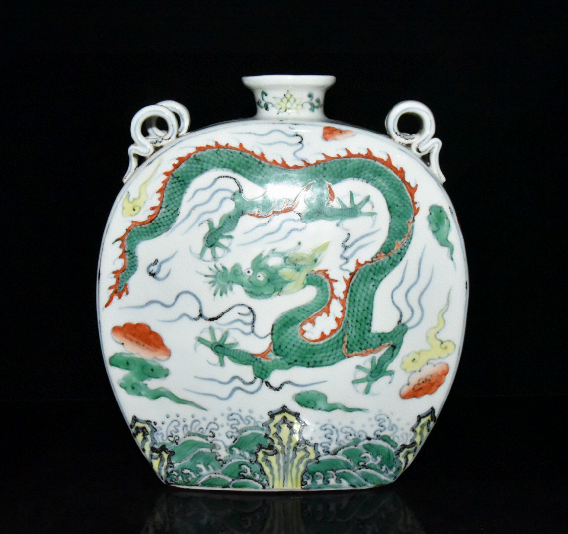 収蔵家蔵・明・洪武年製款・青花・斗彩・龍紋扁瓶』稀少珍品・置物・賞 ...