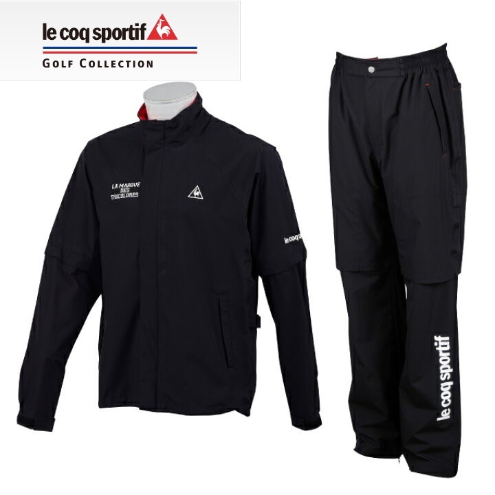 ☆新品未使用☆le coq sportif ゴルフ☆レインウェア 上下セット☆ブラック☆LLサイズ 身幅66㎝ 裄丈88㎝ 着丈73㎝ わたり幅35㎝ 股下79㎝_画像1