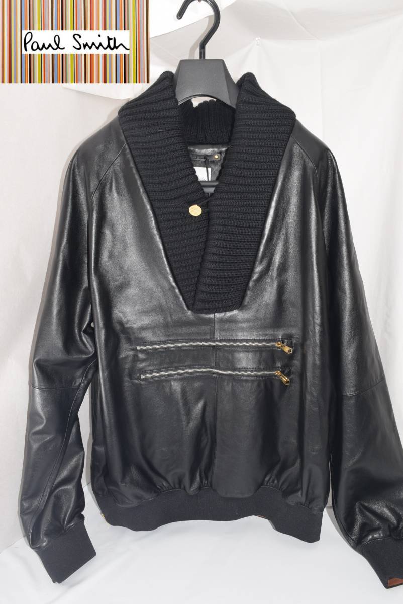 ☆新品未使用☆Paul Smith ラムレザー ブルゾン 羊革☆ブラック☆袖裾