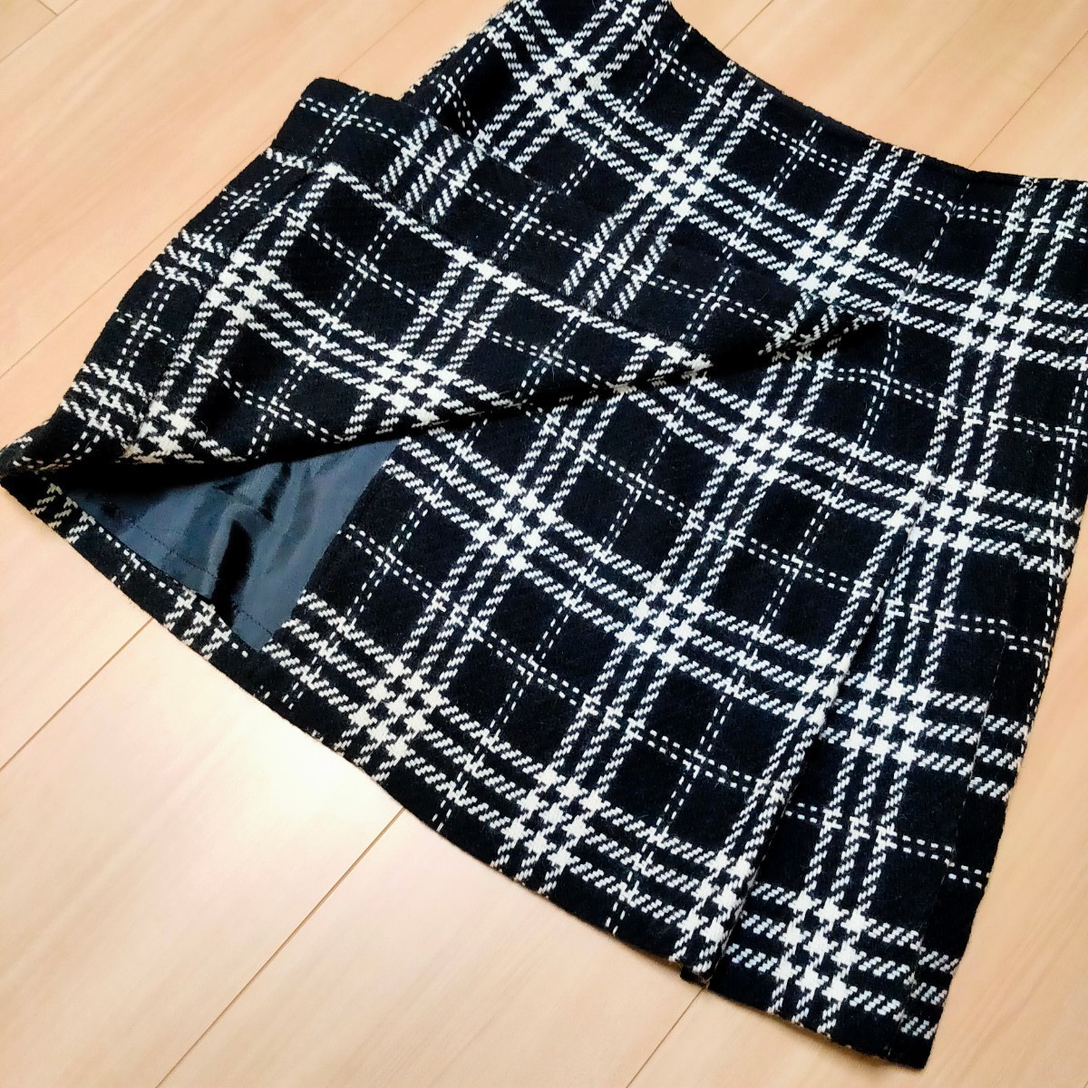 PayPayフリマ|ザジ ZAZIE 白黒チェックスカート ウール アンゴラ混