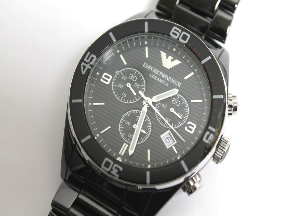 EMPORIO ARMANI セラミカ メンズ 腕時計 AR-1424 クロノグラフ 3針 デイト SS セラミック クォーツ ブラック系 エンポリオアルマーニ
