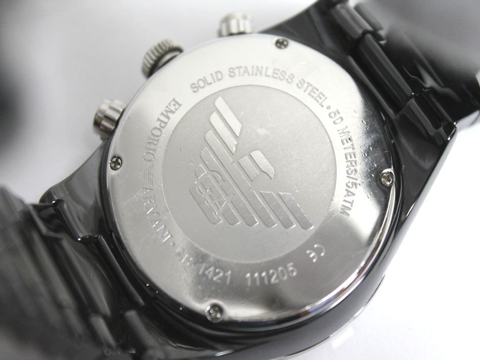  б/у EMPORIO ARMANI Sera mika мужские наручные часы AR-1424 хронограф 3 стрелки Date SS керамика кварц оттенок черного Emporio Armani 
