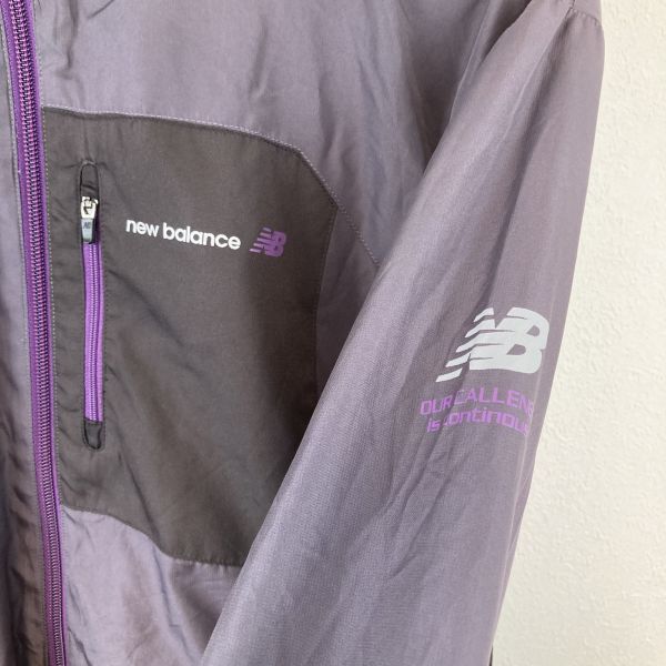 大きいサイズ New Balance ニューバランス ロゴ ウィンドブレーカー メンズ ジップ Lサイズ グレー パープル スポーツ トレーニング ウェア