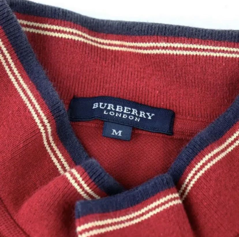 BURBERRY LONDON ポロシャツ メンズ 赤 Mサイズ ロゴ刺繍 コットン バーバリー ロンドン 三陽商会 レッド 日本製 ゴルフ golf カジュアル