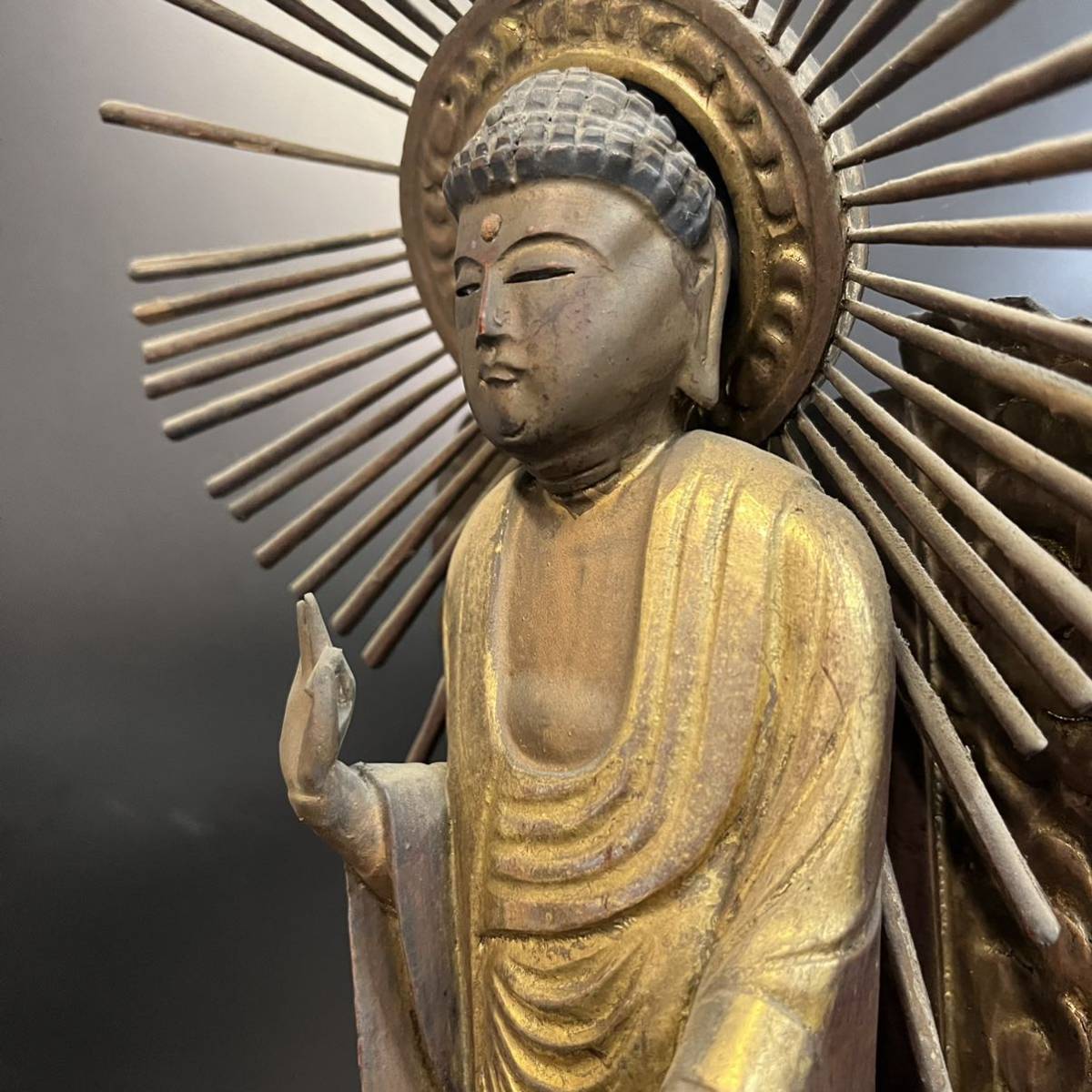 蕃33）時代　仏師作　玉眼　阿弥陀如来像　木製　古玩　骨董　仏教美術　細密彫刻