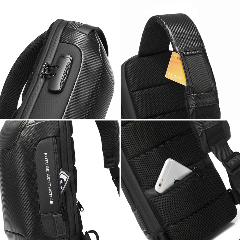 ... man waterproof multifunction carbon fibre Cross body bag USB sling shoulder bag bag pack 1p black gray 