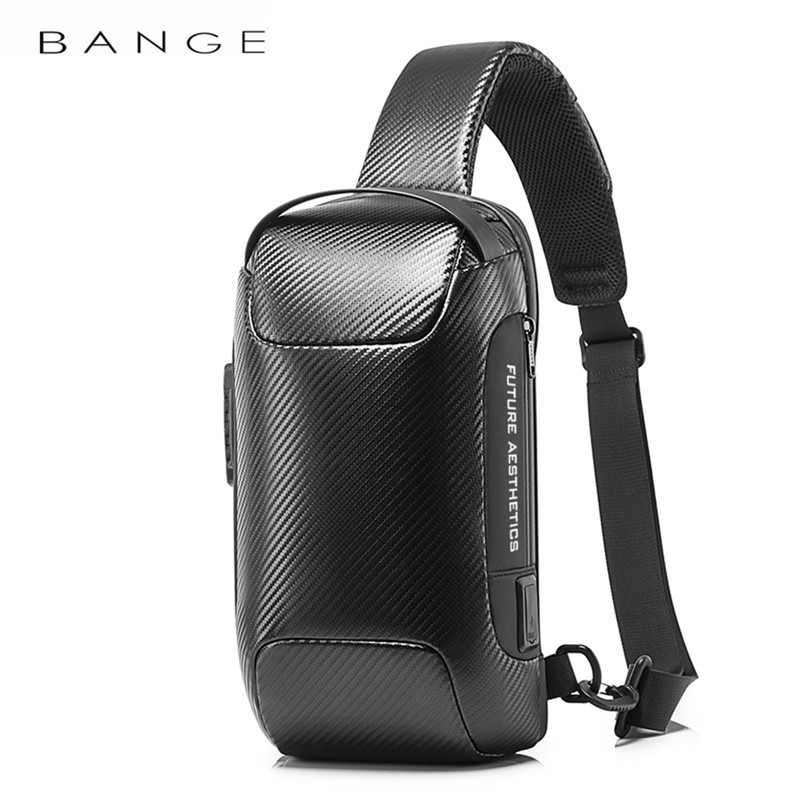 ... man waterproof multifunction carbon fibre Cross body bag USB sling shoulder bag bag pack 1p black gray 