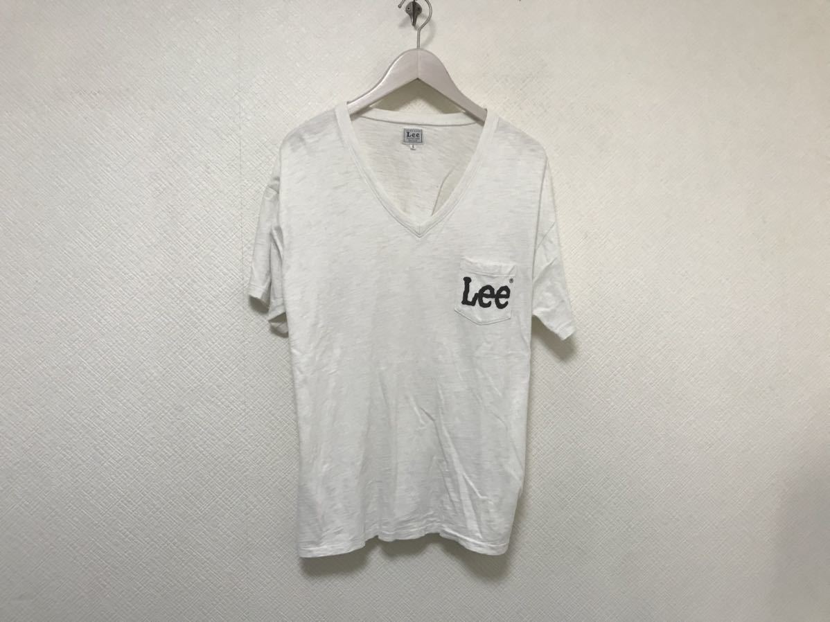 本物リーLEEコットンVネックポケットロゴプリント半袖TシャツメンズビジネススーツアメカジサーフミリタリーLホワイト白_画像1