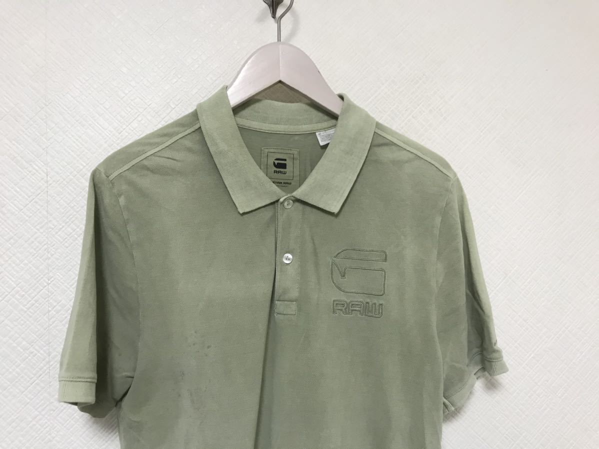 本物ジースターロウGSTAR RAWコットン半袖ポロシャツメンズビジネスアメカジミリタリーサーフスーツグリーン緑M_画像2