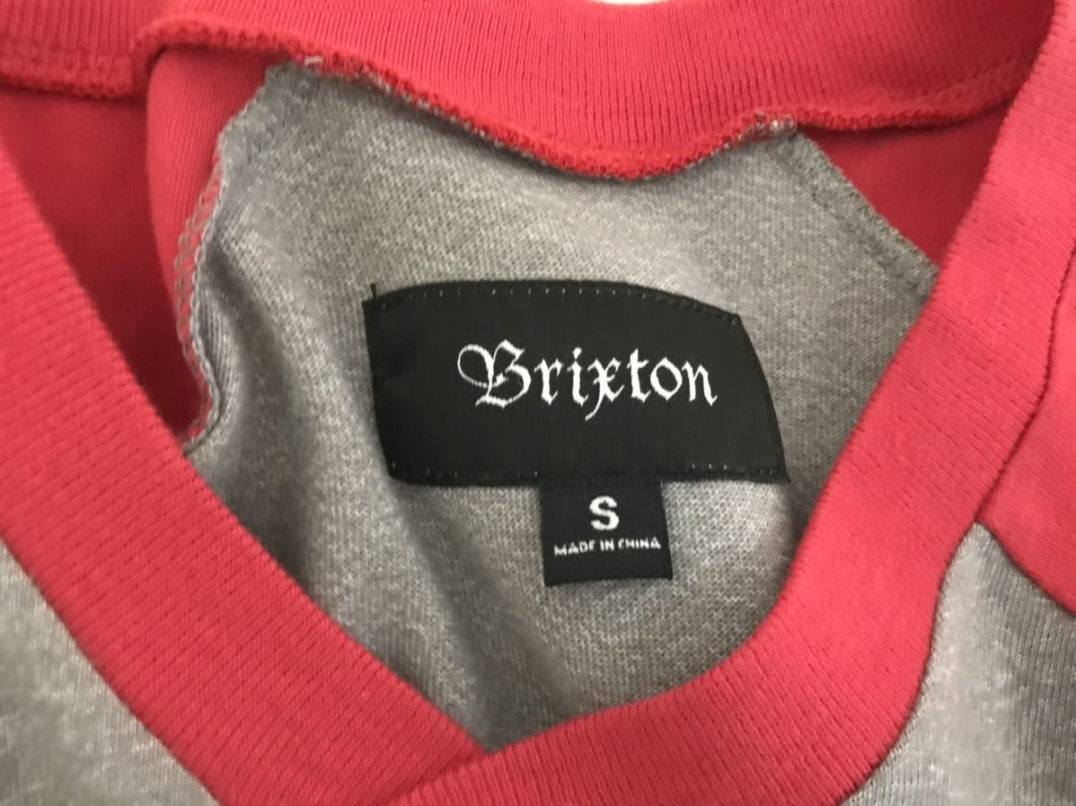 新品未使用本物ブリクストンBRIXTONコットンラグランVネック半袖TシャツメンズアメカジミリタリーサーフS赤レッドグレー