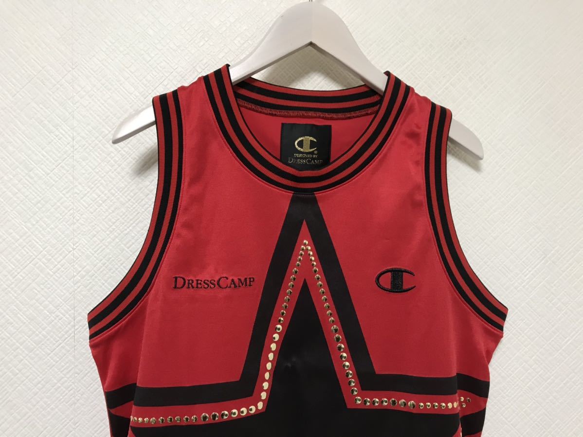 美品本物チャンピオンchampion×ドレスキャンプDRESSCAMPリプスタッズタンクトップロゴ刺繍メンズビジネススーツアメカジサーフ赤L日本製