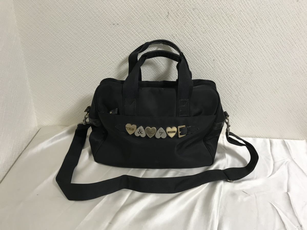 本物モスキーノMOSCHINO本革レザーナイロン2wayビジネスハンド