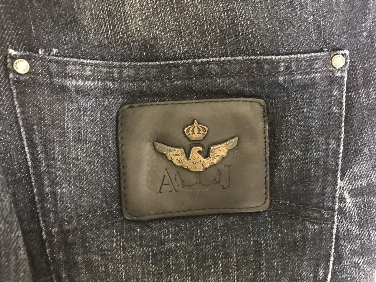 本物アルマーニジーンズARMANI JEANSコットンダメージ加工デニムパンツビジネススーツアメカジメンズミリタリー29S青ブルールーマニア製_画像4