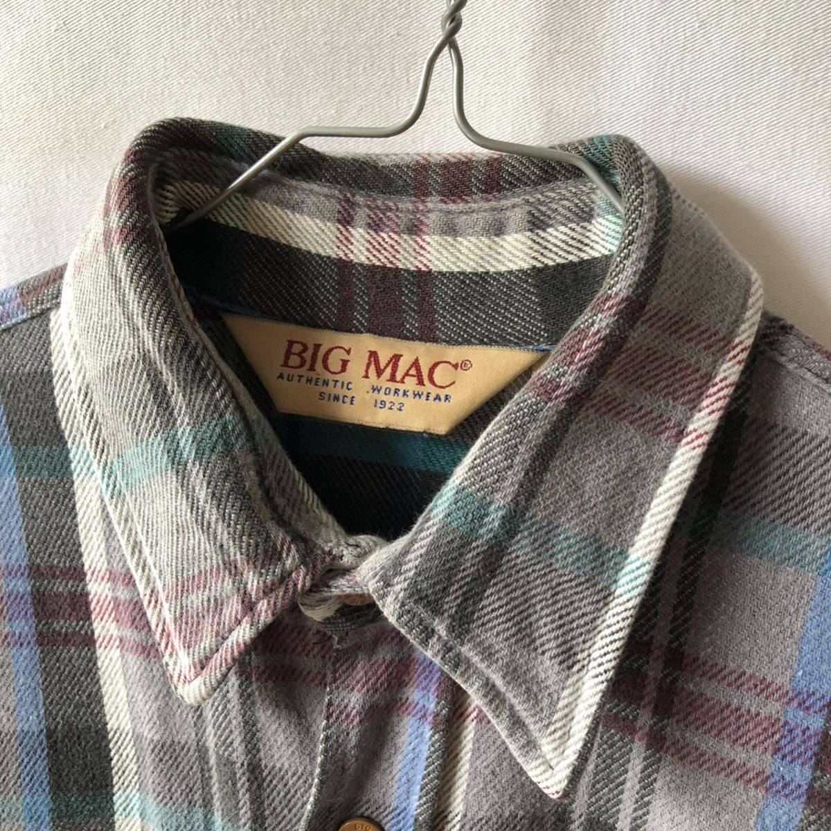 90s BIG MAC チェック ネルシャツ グレー USA製 ビンテージ 90年代 BIGMAC ビッグマック ワークシャツ アメリカ製 オリジナル ヴィンテージ_画像6