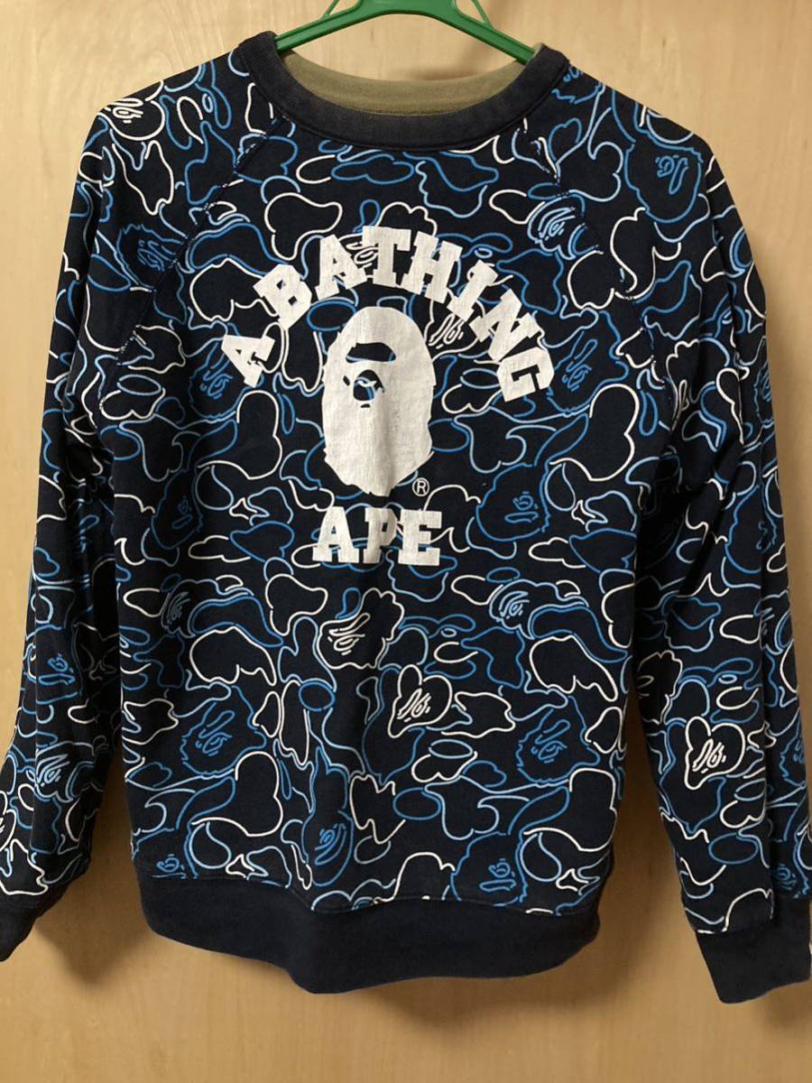 A BATHING APE エイプ4面スウェット リバーシブル 迷彩 ネオン XS