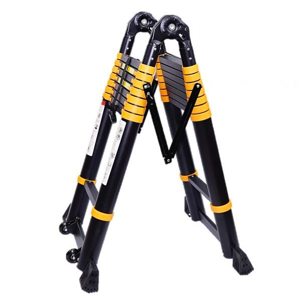  compact storage possibility flexible type stepladder 3.3m+3.3m combined use ladder 6.6m black! height adjustment free . possibility! high intensity aluminium . robust! ladder heights work .
