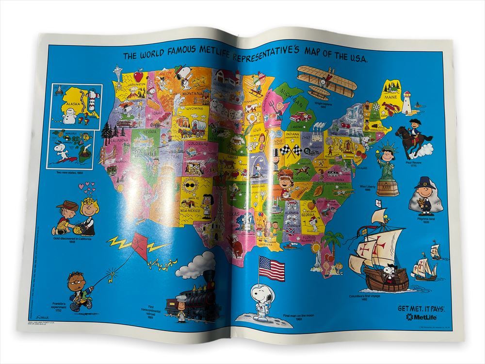 sale☆90s Metlife Snoopy Map Poster/メットライフ スヌーピー マップポスター/ヴィンテージ/ピーナッツ/170676428_画像1