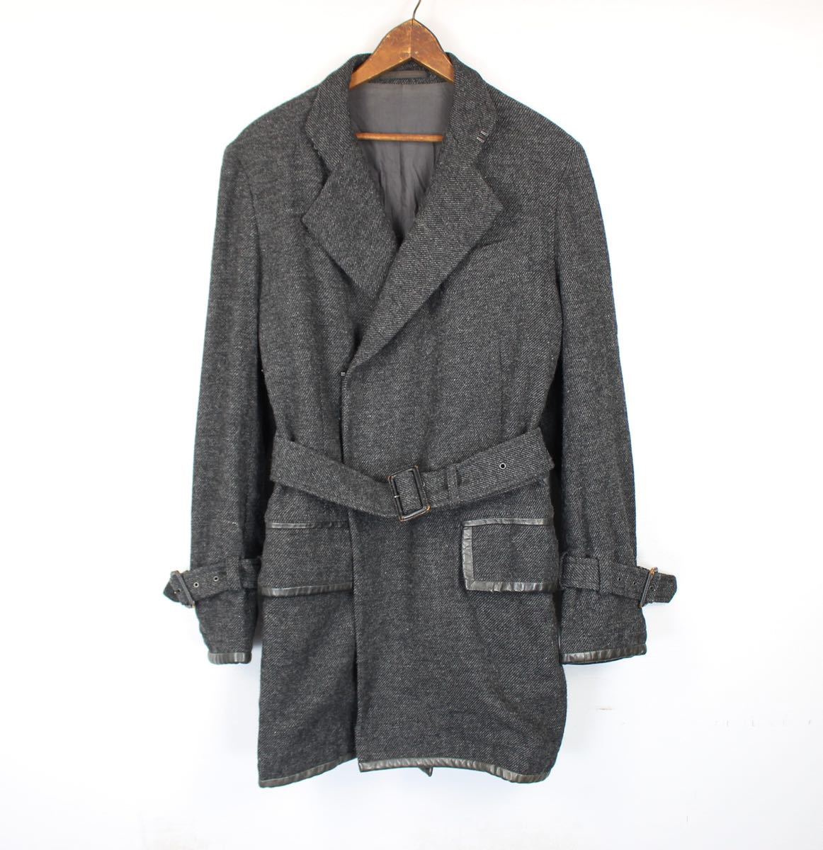 Y's YOHJI YAMAMOTO TWEED BELTED COAT MADE IN JAPAN/ワイズヨウジヤマモトツイードベルテッドコート3_画像3