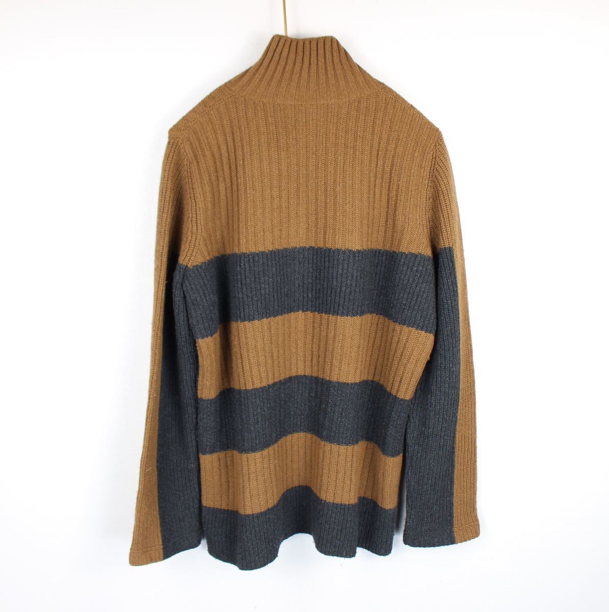 LORO PIANA CASHMERE100% BORDER HIGH NECK KNIT MADE IN ITALY/ロロピアーナカシミヤ100%ボーダー柄ハイネックニット_画像5