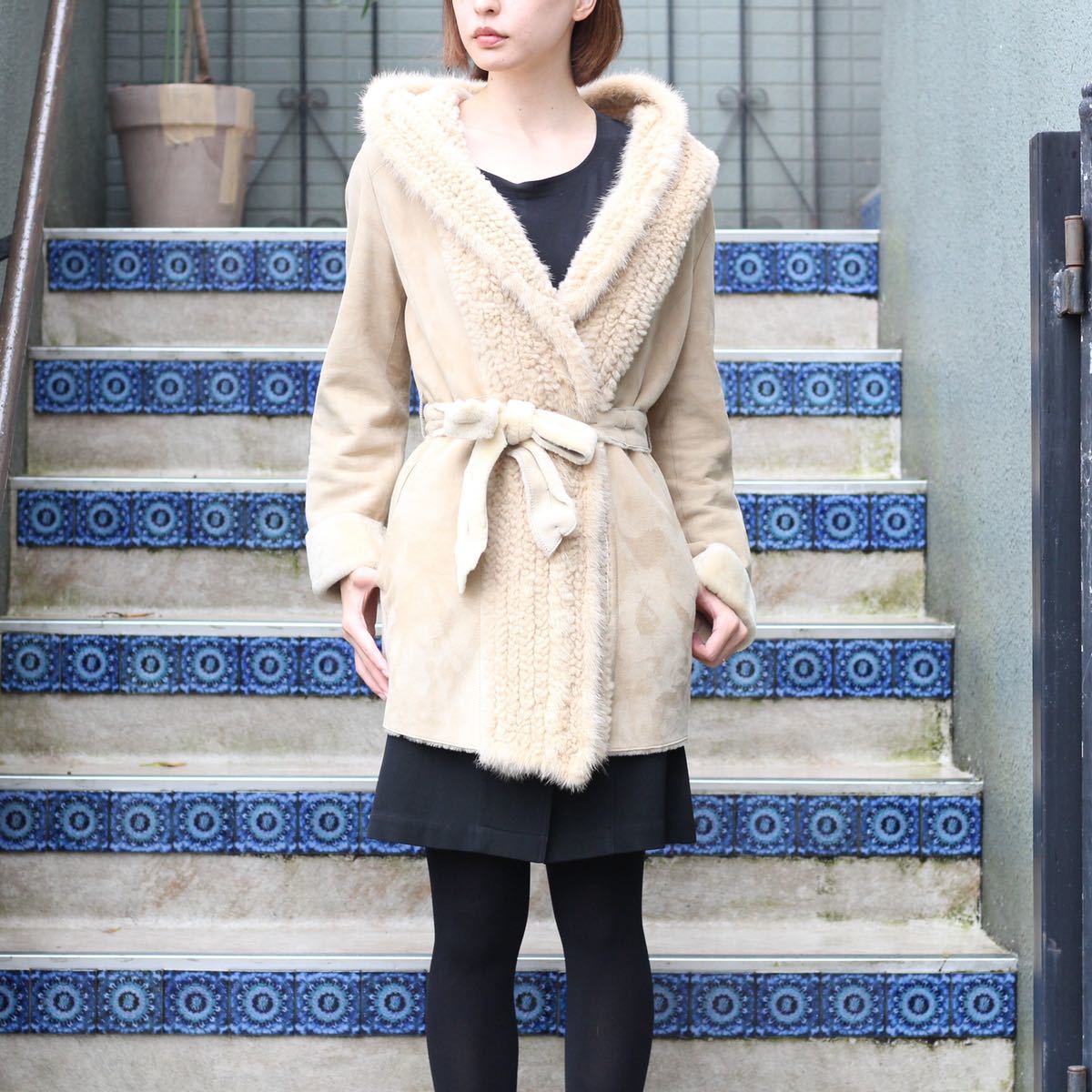NORTH BEACH MOUTON BELTED COAT MADE IN KOREA/ノースビーチムートン
