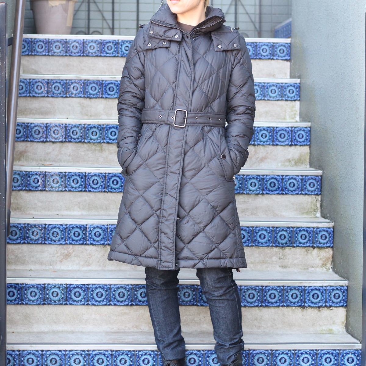 BURBERRY LONDON FOODED BELTED QUILTING DOWN COAT/バーバリー