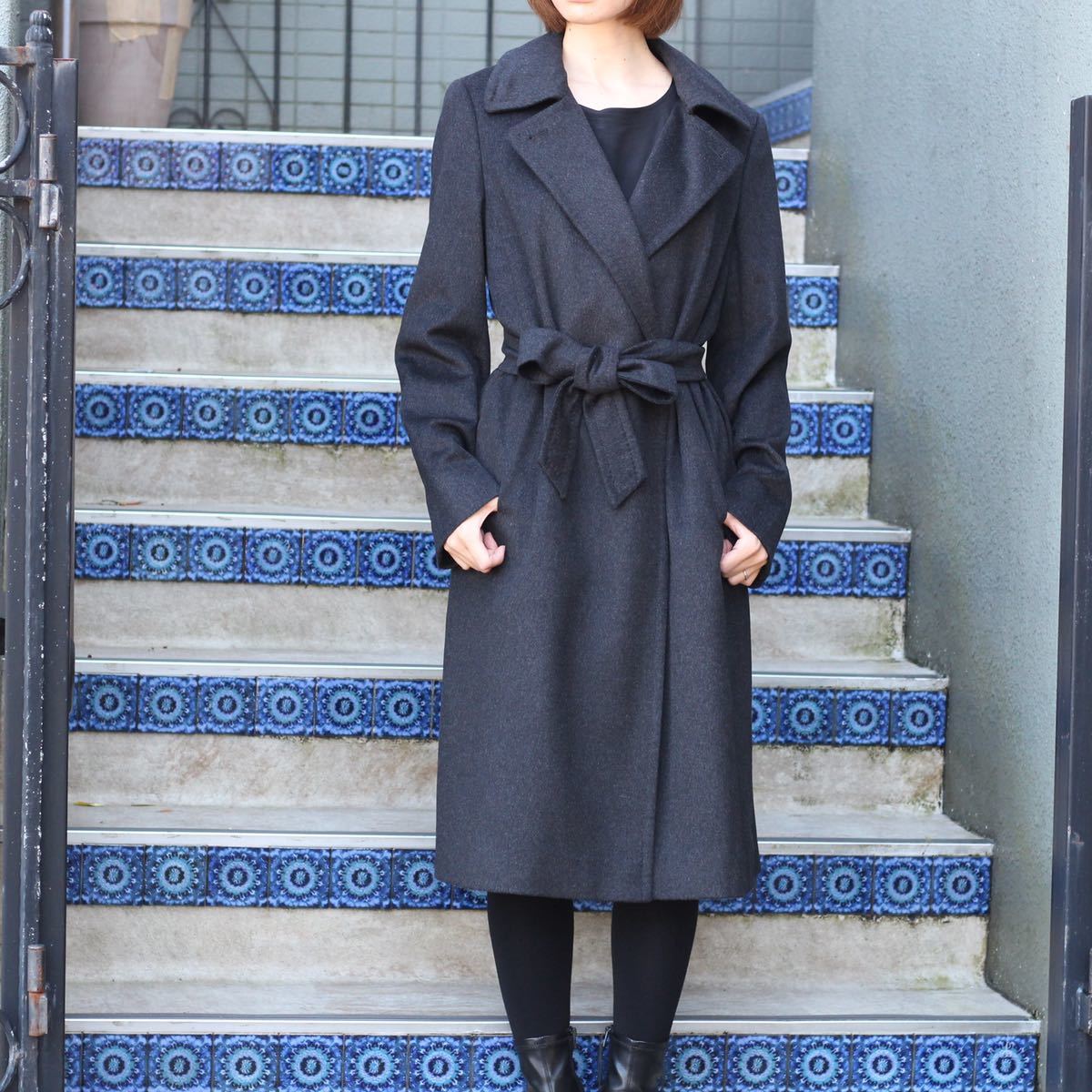 Aquascutum CASHMERE BREND WOOL BELTED COAT MADE IN JAPAN/アクアスキュータムカシミヤ混ウールベルテッドコート