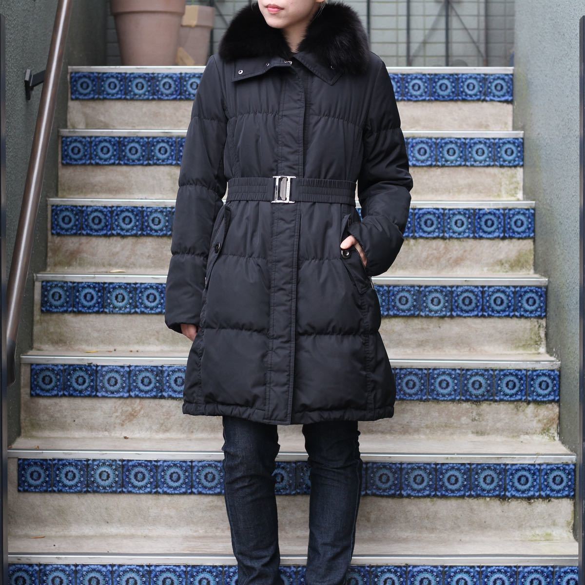 BURBERRY LONDON FUR BELTED LONG DOWN COAT/バーバリーロンドンファー付ベルテッドロングダウンコート