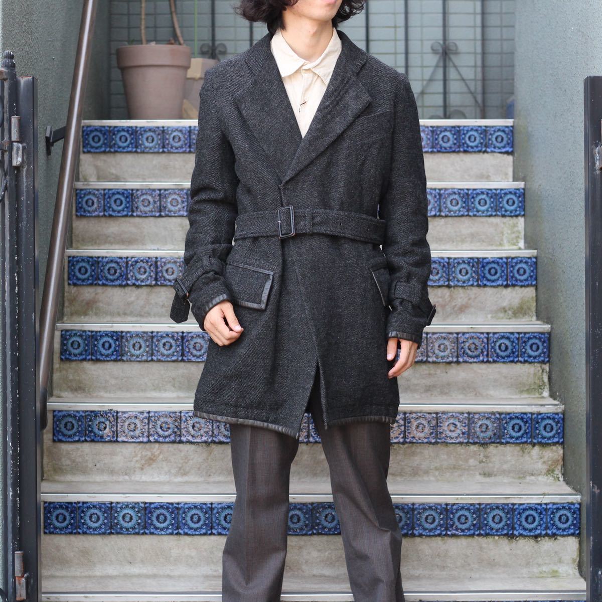 Y's YOHJI YAMAMOTO TWEED BELTED COAT MADE IN JAPAN/ワイズヨウジヤマモトツイードベルテッドコート3