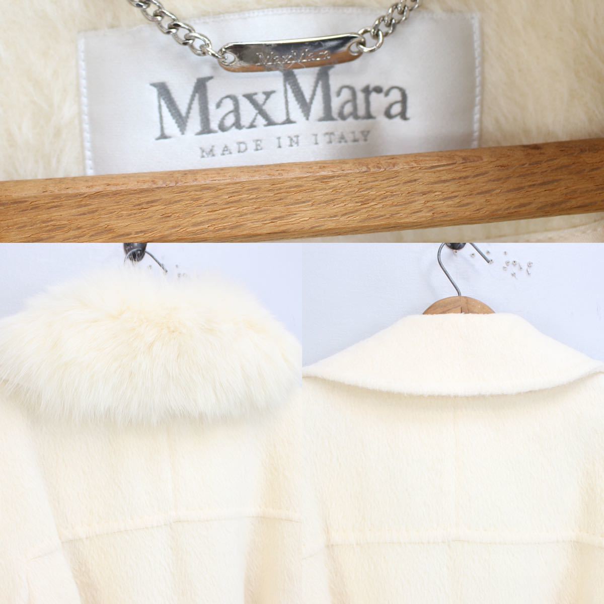 MAX MARA FOX FUR ALPACA SHAWL COLLAR BELTED COATマックスマーラ白タグフォックスファーアルパカショールカラーベルテッドコート