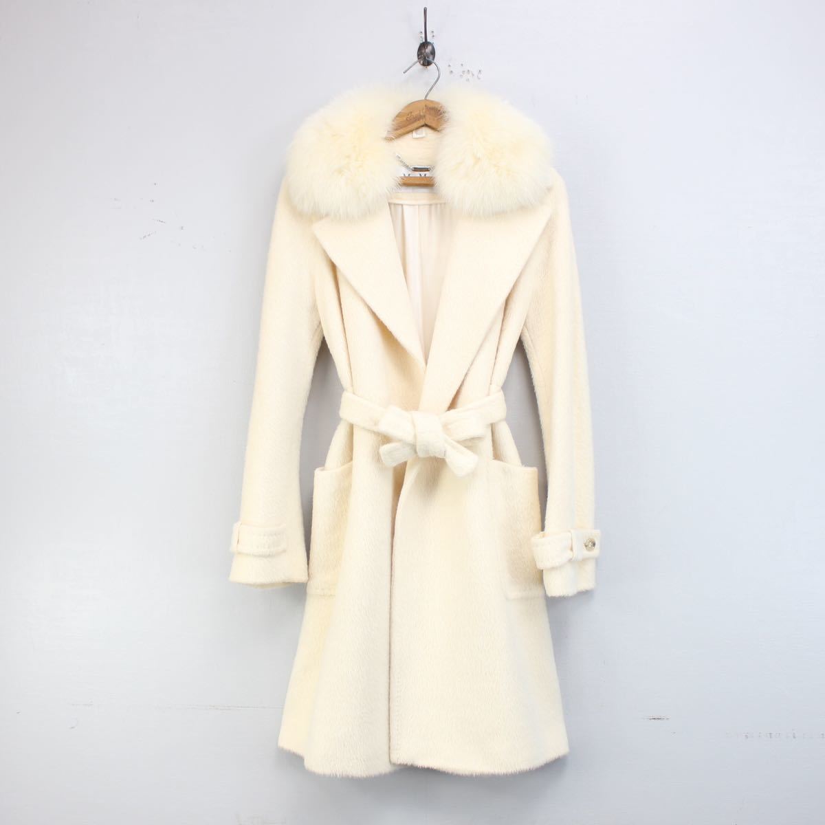 MAX MARA FOX FUR ALPACA SHAWL COLLAR BELTED COATマックス MAX MARA FOX FUR ALPACA SHAWL COLLAR BELTED COATマックス