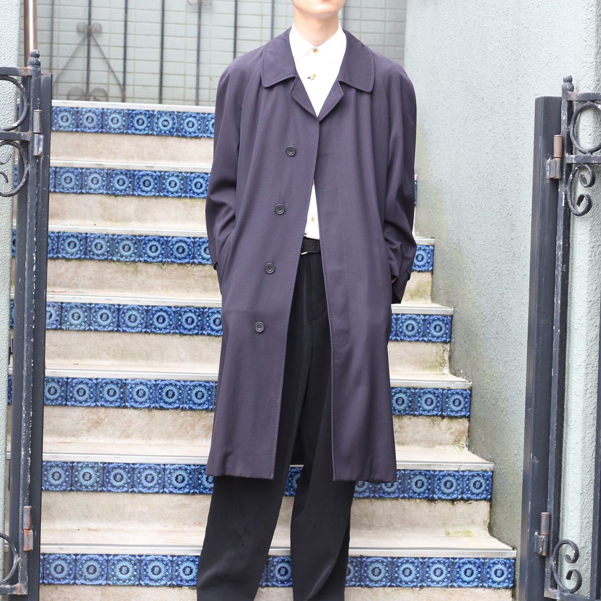 90s Aquascutum 英国製 ウールコート ロング丈 ブラック-